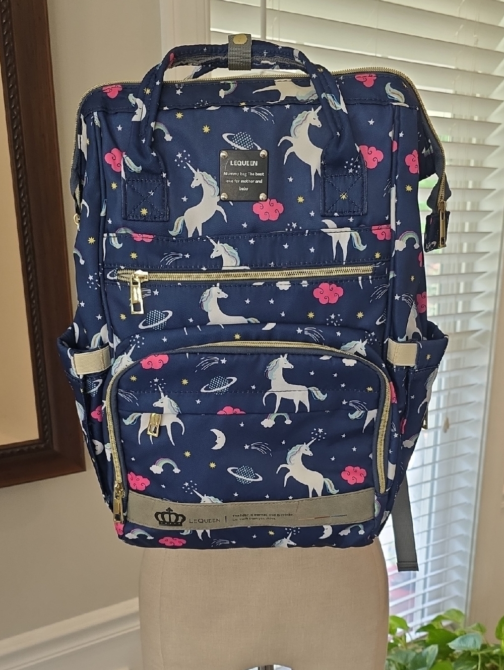 Navy Unicorn Baby Diaper Backpack